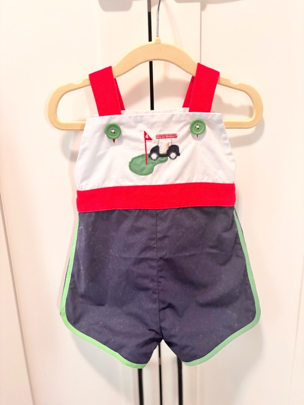 TBBC Red & Navy Golf Applique Kids Romper